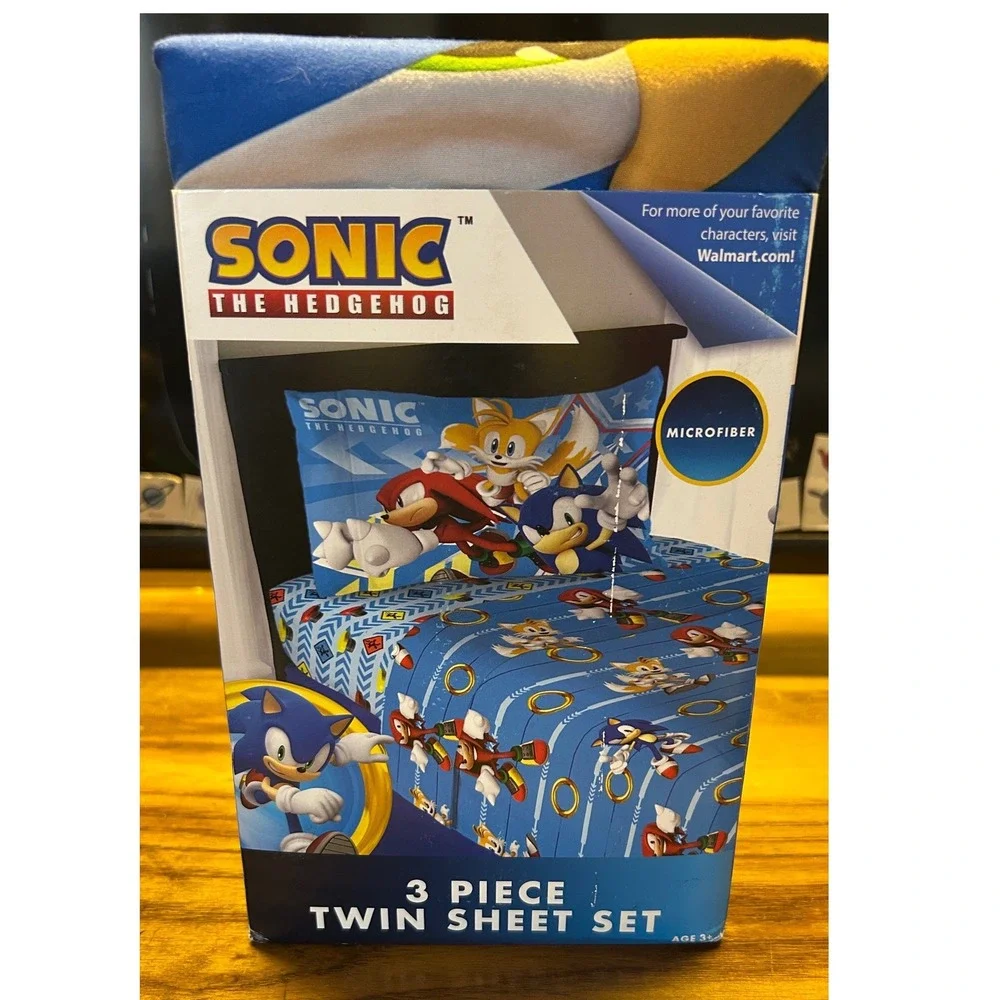 2024 Sonic the Hedgehog 3 Piece Sheet Set Twin Blue Microfiber Kids Bedding NEW
